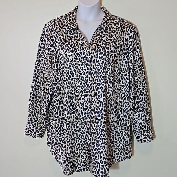 Foxcroft Tops - Foxcroft Leopard Print Cotton Button‎ Down Shirt 24W Wrinkle Free No Iron